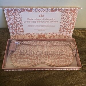 Slip Pure Silk Sleep Mask Maid of Honor Faux Pearl Floral Pink Cream Wedding
